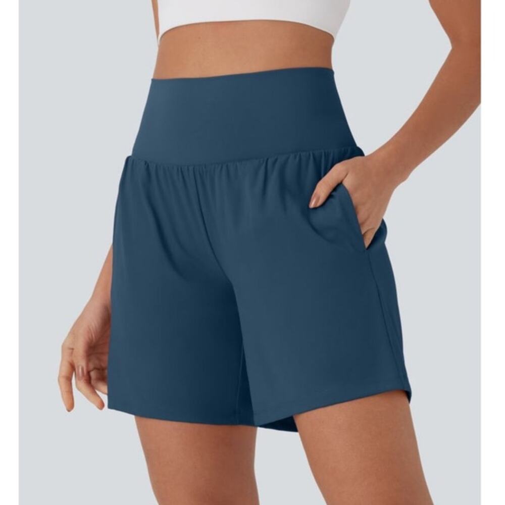 SoftlyZero Airy Super High Waisted 2-in-1 Cool Touch Yoga Shorts 7" Pockets S